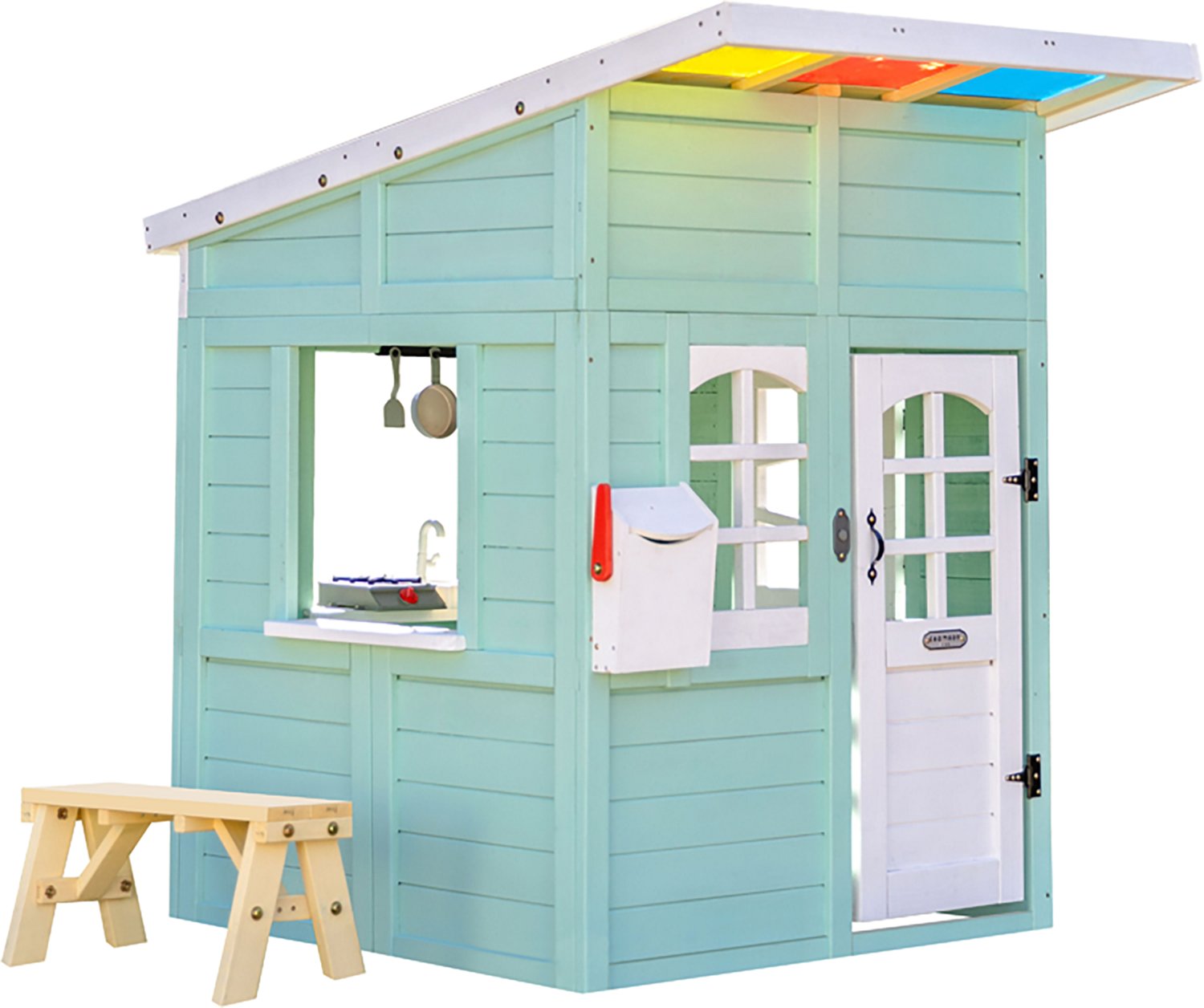 Teamson Kids' Rainbow Shade Wooden Playhouse with Kitchen and Bench