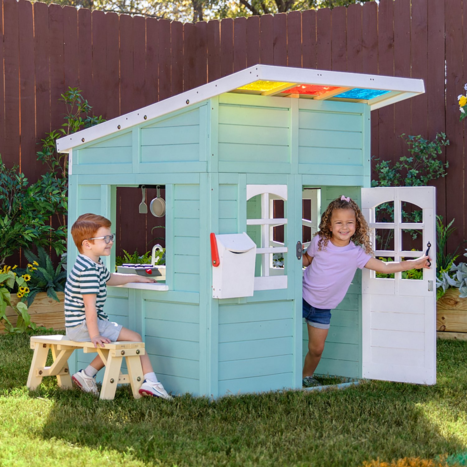 Teamson Kids' Rainbow Shade Wooden Playhouse with Kitchen and Bench - view number 5