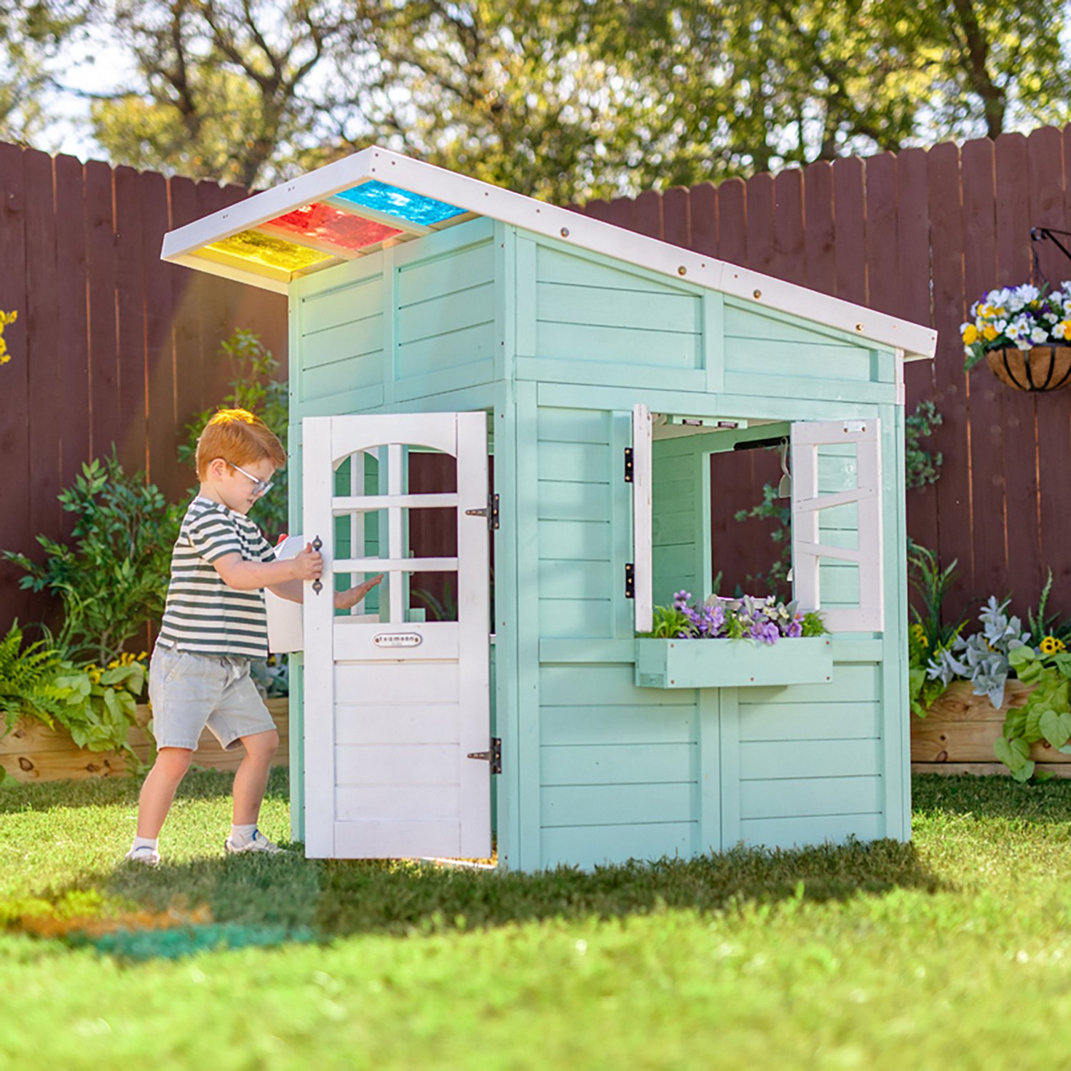 Teamson Kids' Rainbow Shade Wooden Playhouse with Kitchen and Bench - view number 6