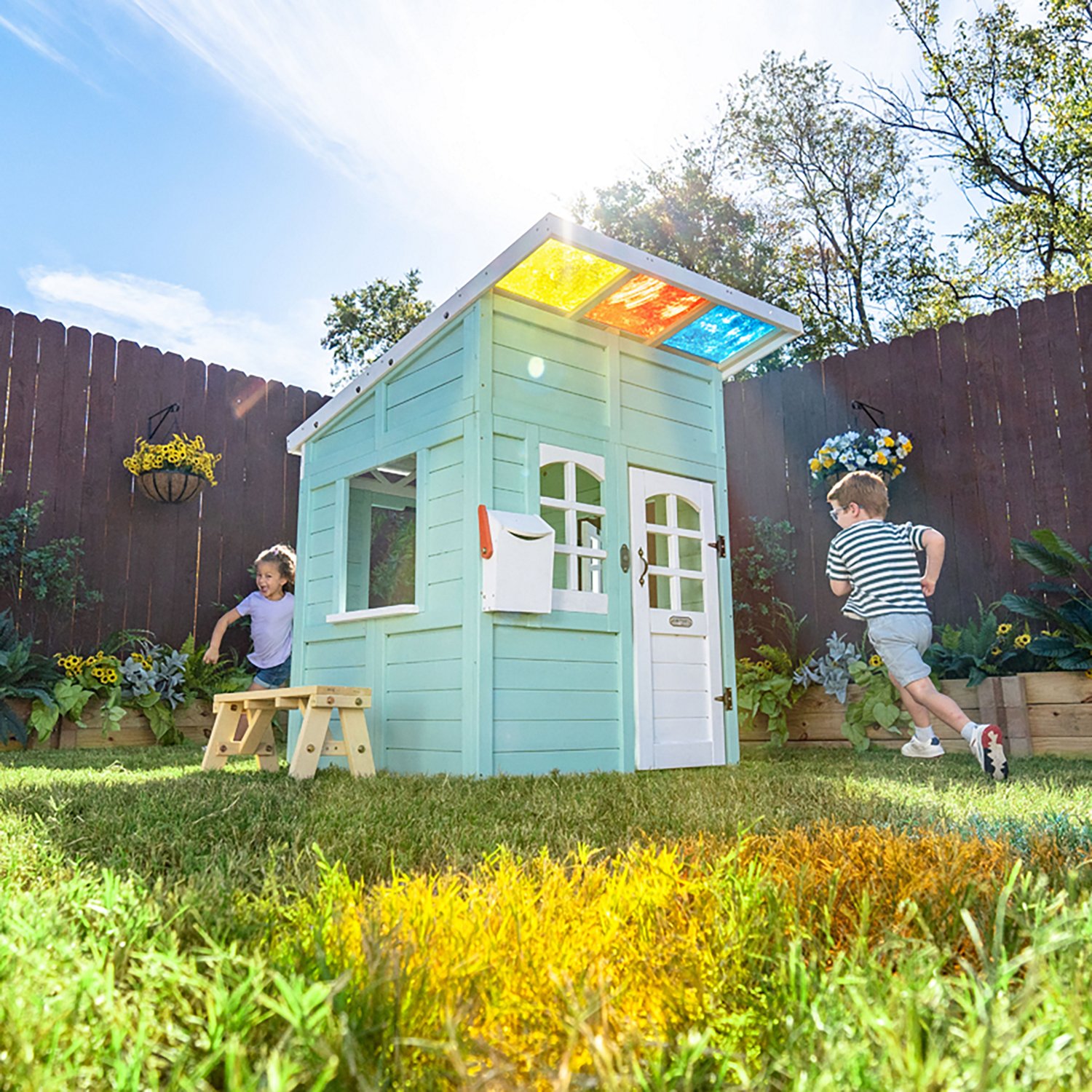Teamson Kids' Rainbow Shade Wooden Playhouse with Kitchen and Bench - view number 7