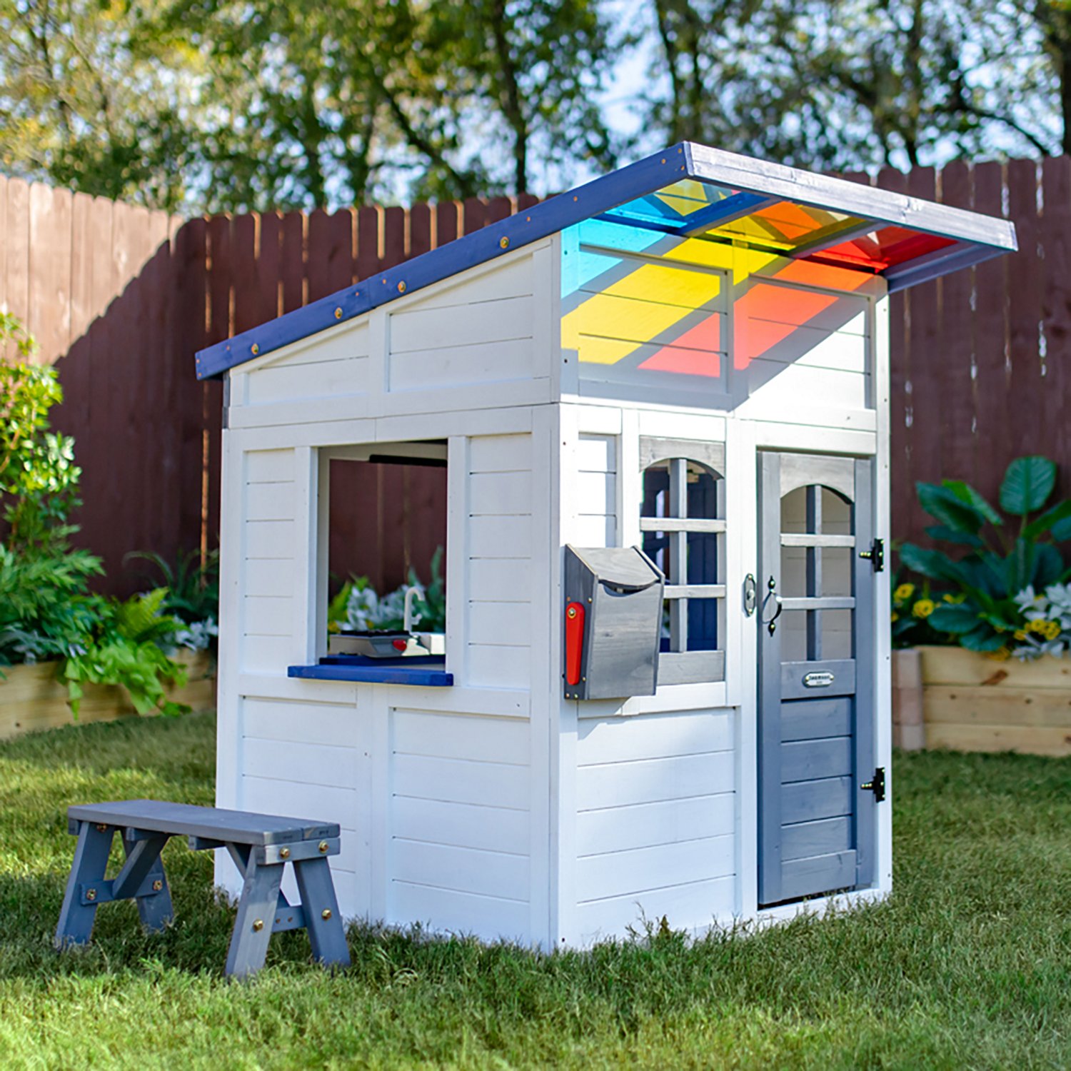 Teamson Kids' Rainbow Shade Wooden Playhouse with Kitchen and Bench - view number 5