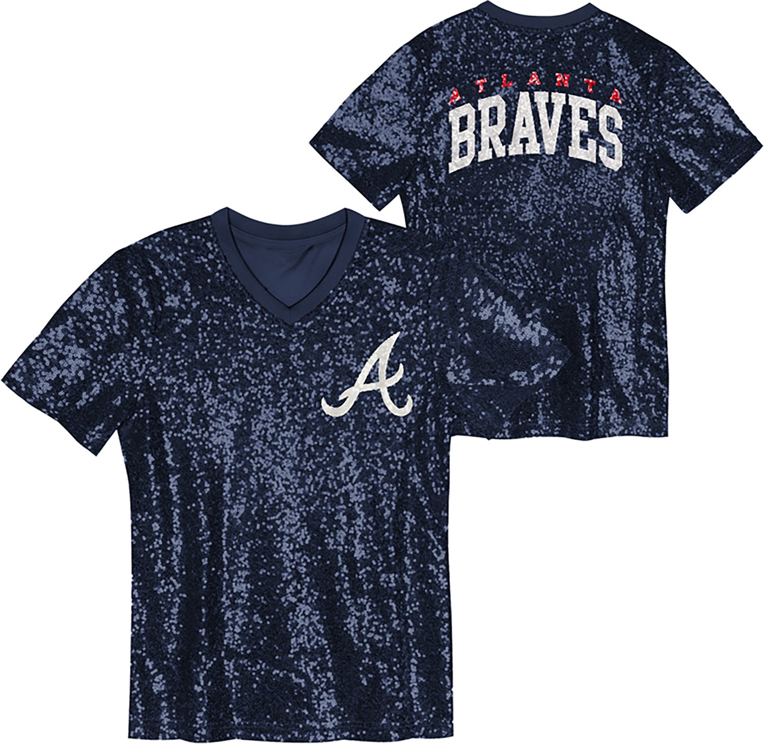 Outerstuff Girls' Atlanta Braves Wordmark Sequin Short Sleeve T-shirt - view number 3