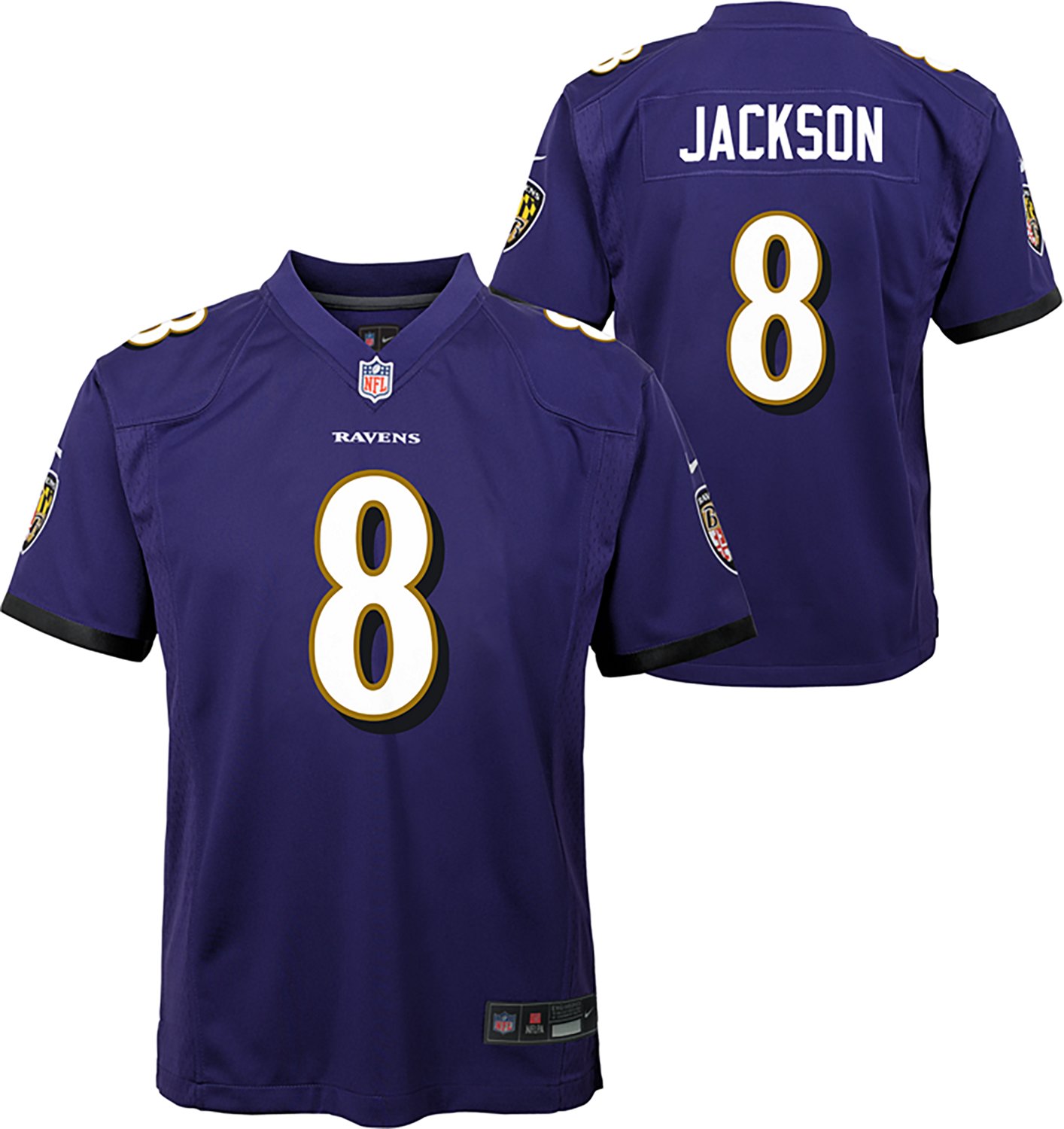 Nike Kids' Baltimore Ravens Lamar Jackson #8 Game Team Jersey - view number 3