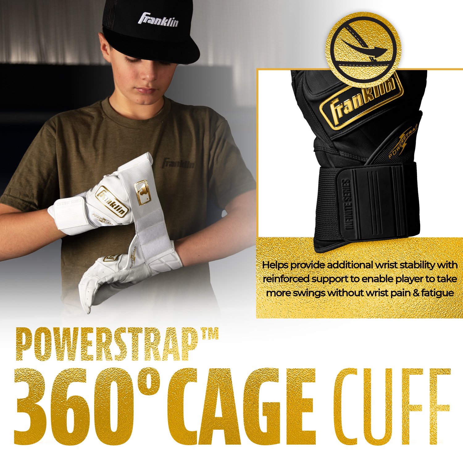 Franklin Sports Youth MLB Infinite Powerstrap Batting Gloves                                                                     - view number 4
