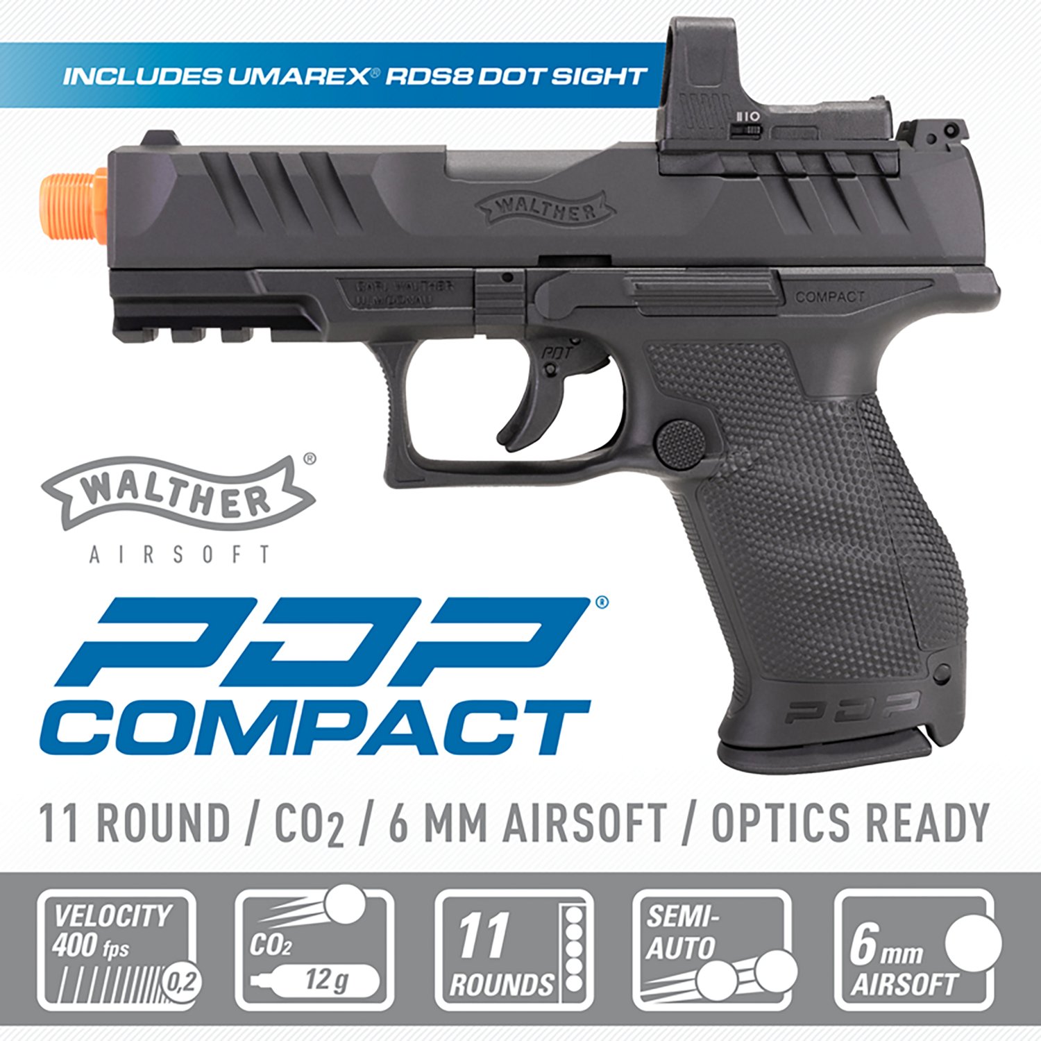 Walther PDP Compact Optics Ready C02 Airsoft Pistol with RD8 Red Dot Sight - view number 4