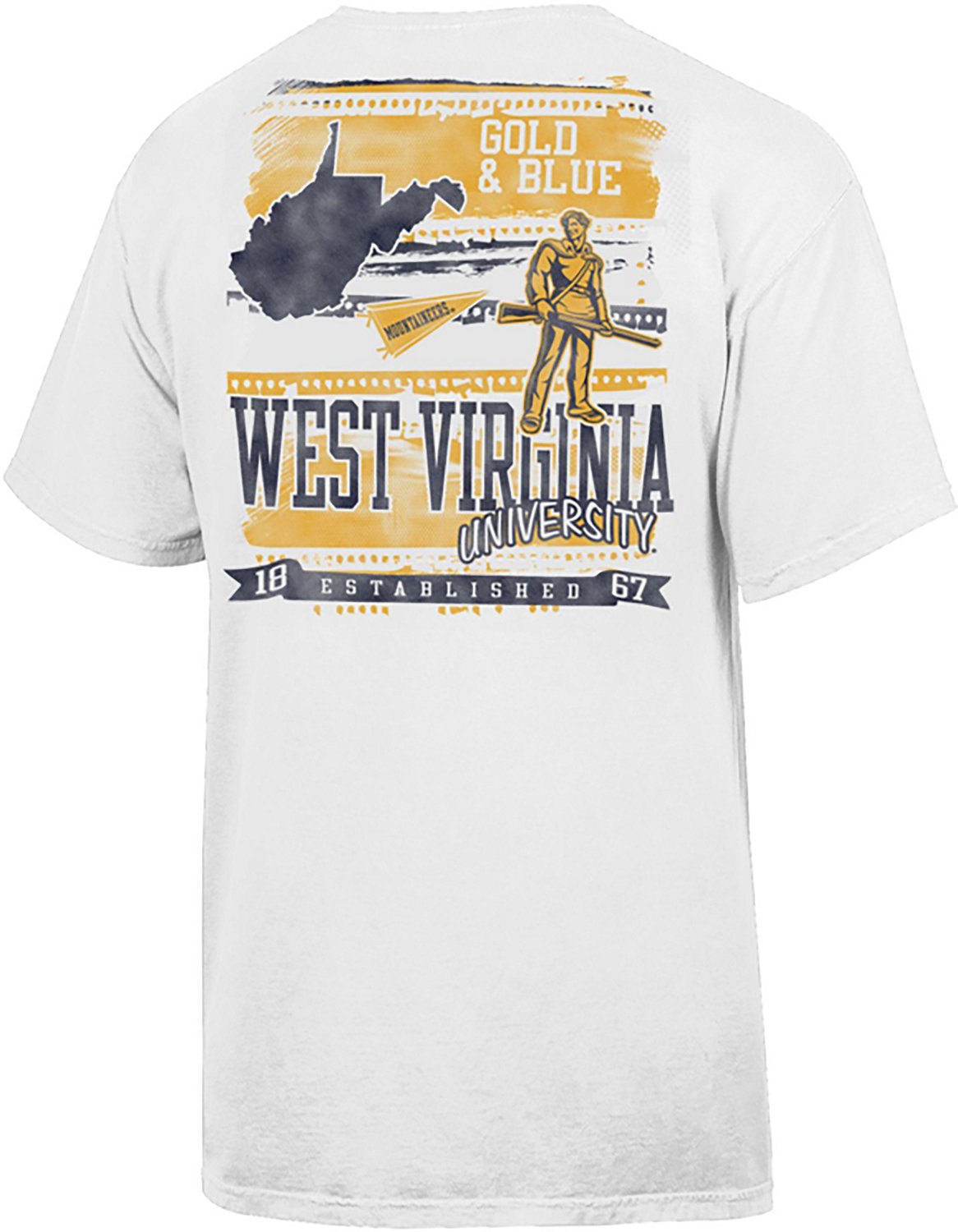 Comfort Wash Men's West Virginia Mountaineers Mascot Stripe Double Sided Short Sleeve T-shirt - view number 2