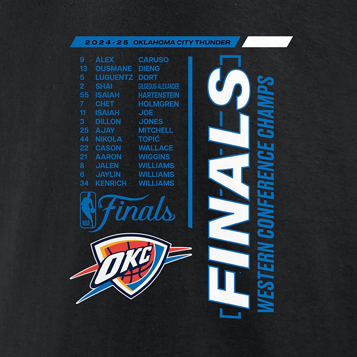 Fanatics Men's Oklahoma City Thunder 2025 Conference Champions Roster Buzzer Beater Short Sleeve T-Shirt