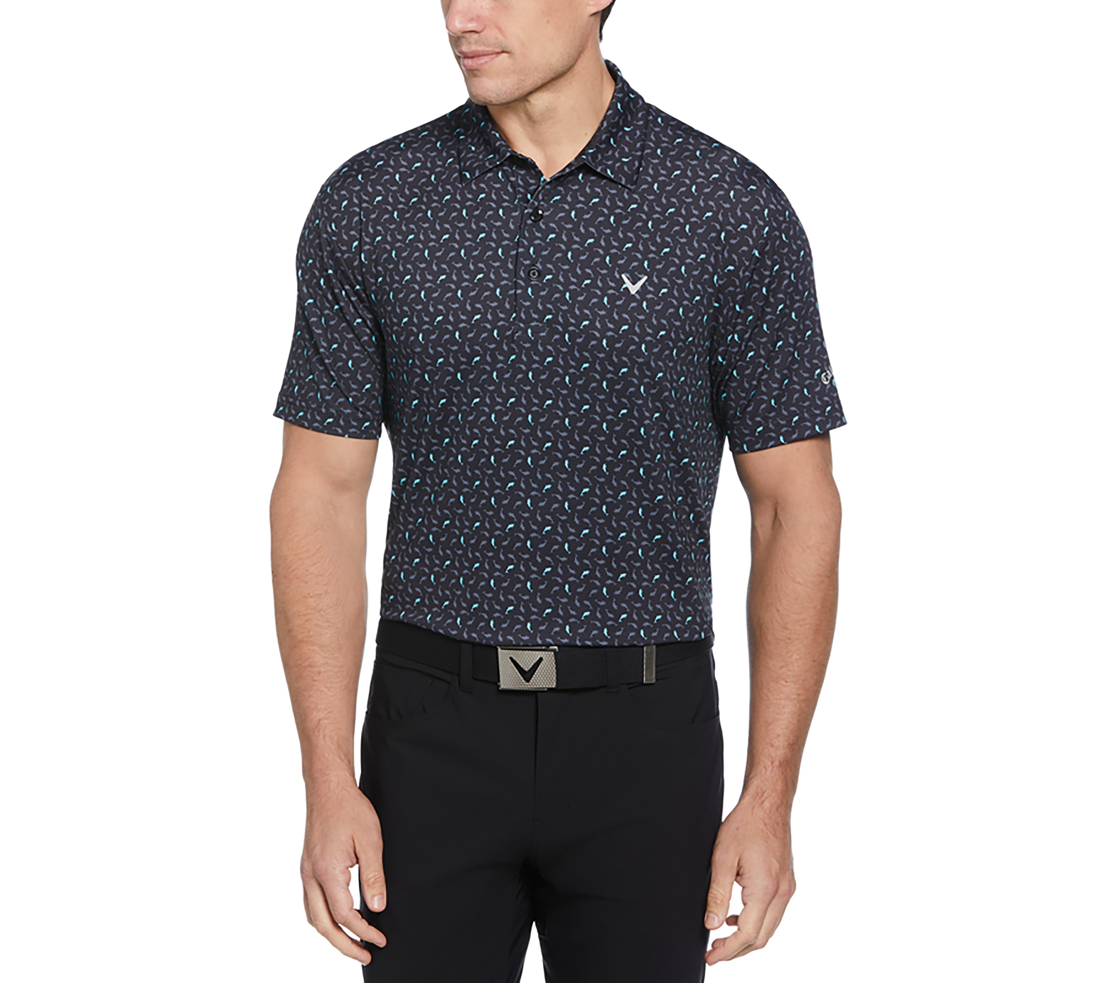 Callaway Men's Dolphin Texture Print Short Sleeve Polo Shirt