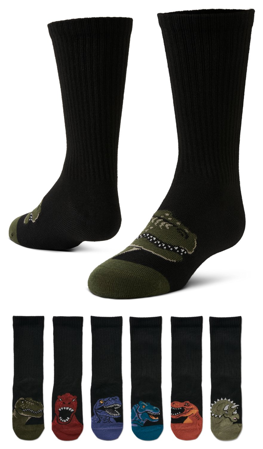 BCG Boys' Dino Crew Socks 6-pack