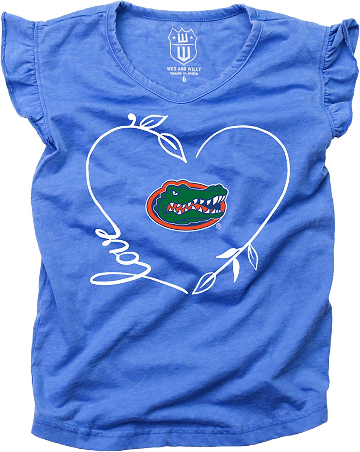 Wes and Willy Girls' University of Florida Heart Ruffle Sleeve Burnout Tank Top