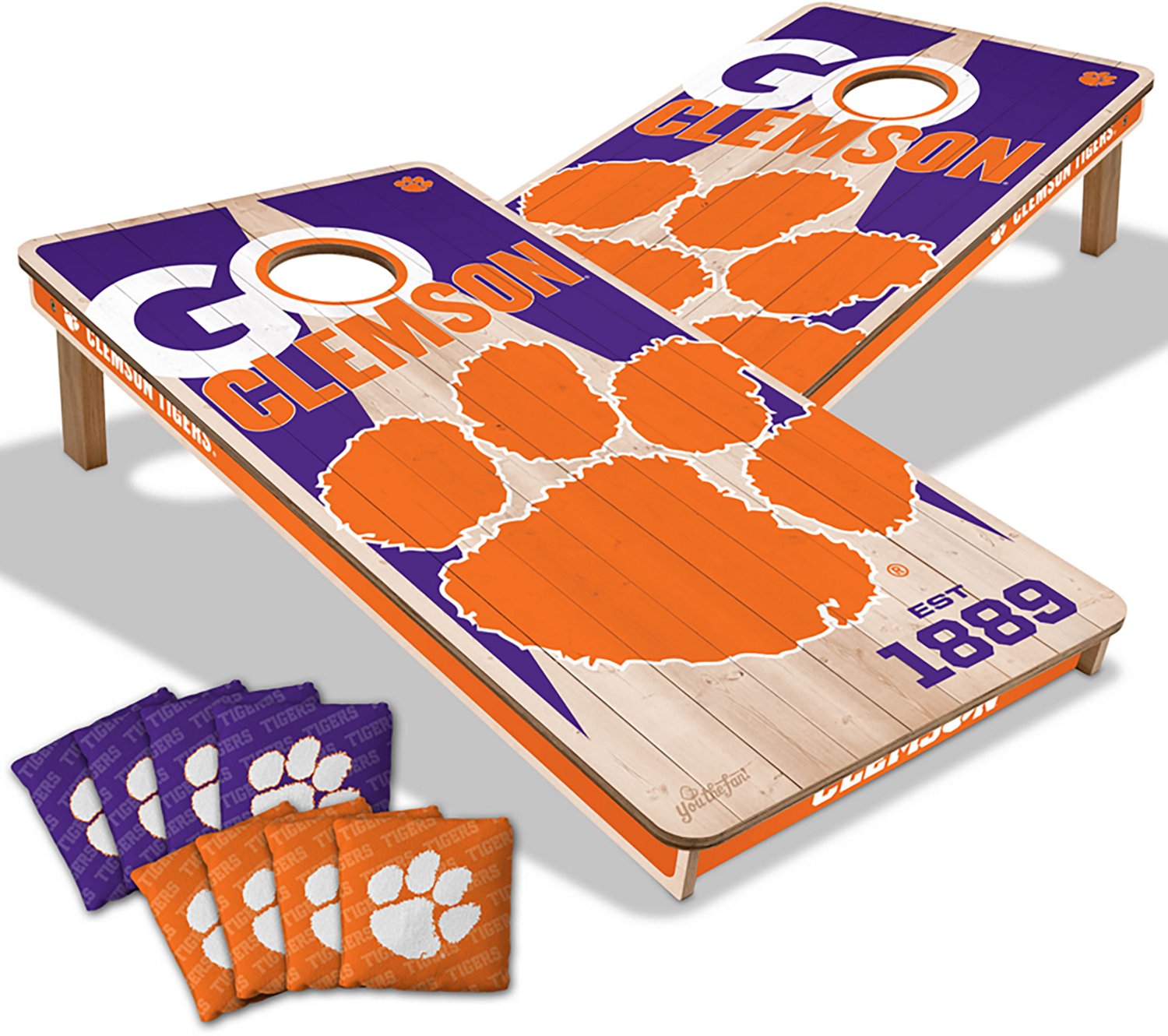 YouTheFan Clemson Solid Wood 2 ft x 4 ft Cornhole Set