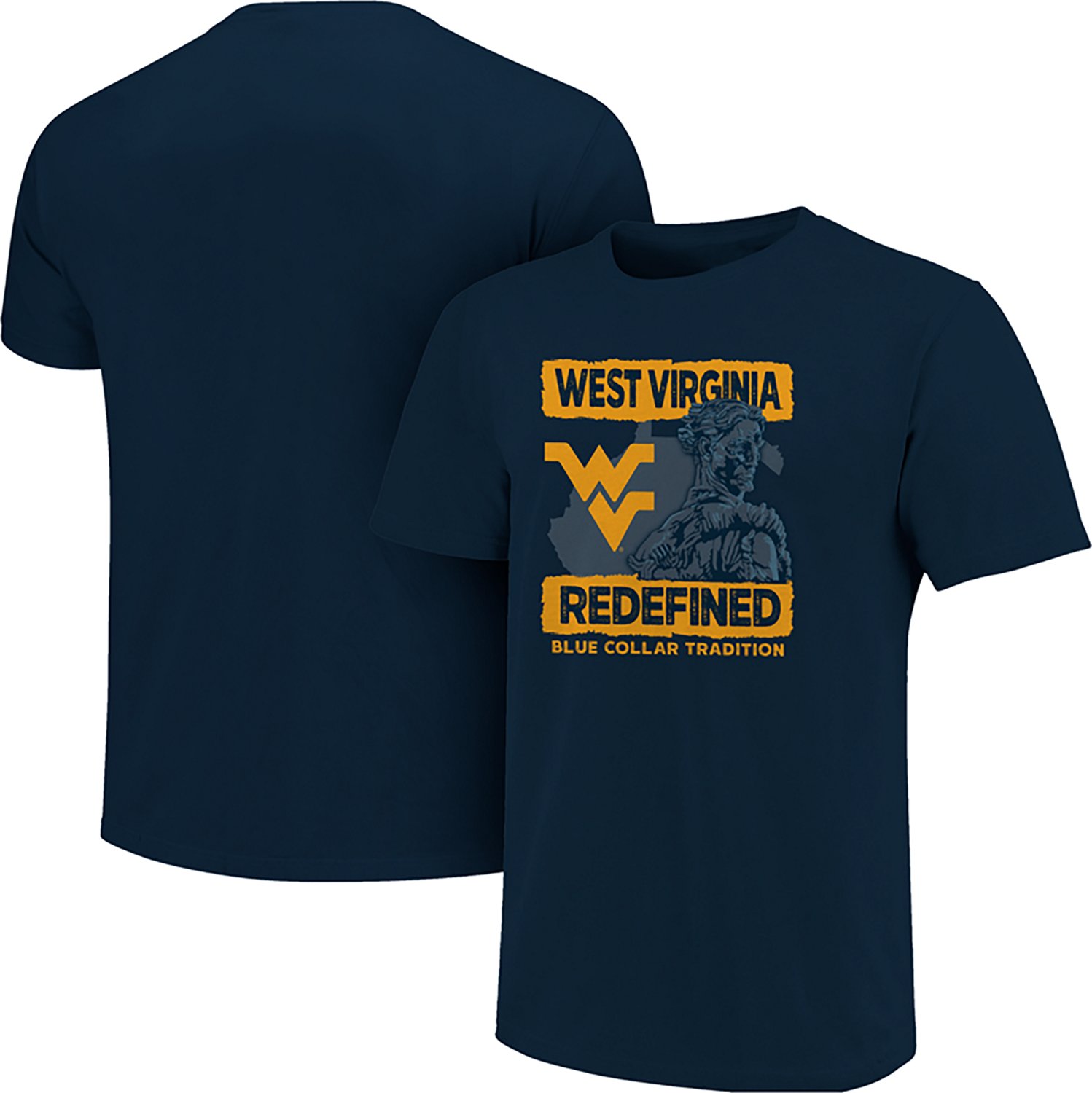 Image One Men's West Virginia Mountaineers Gritty Statue Stacked Fan Short Sleeve T-shirt - view number 3