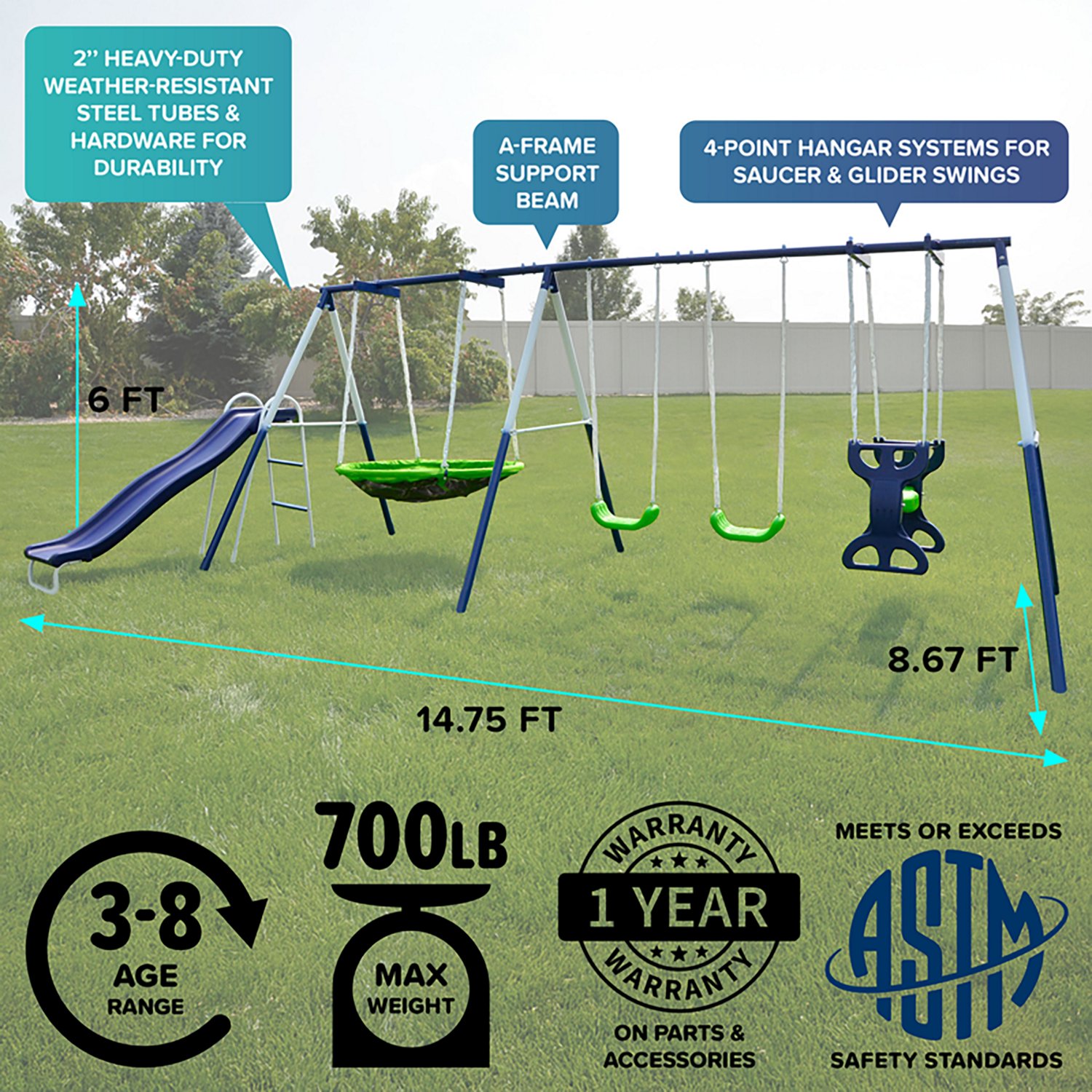 Sportspower Rosemead Metal Swing and Slide Set - view number 3