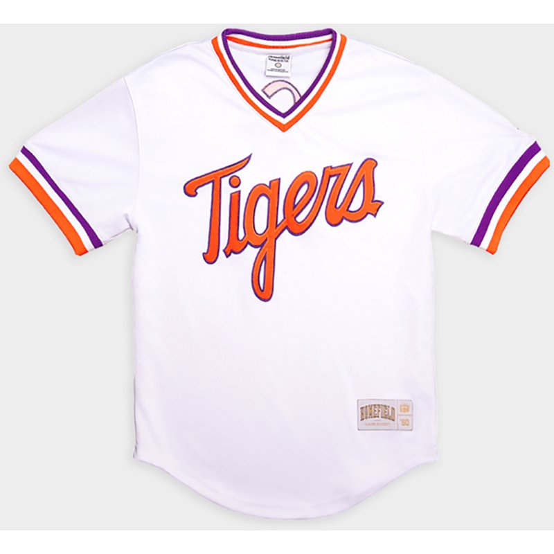 Homefield Adult Clemson Tigers White Baseball Pullover V-Neck Jersey, Men's, XXL
