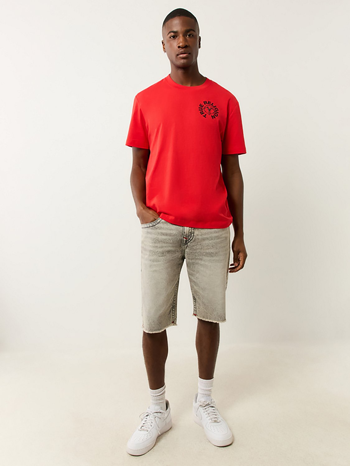 True Religion Men's Ricky Straight Single Needle Frayed Flap Denim Shorts 12 in - view number 6