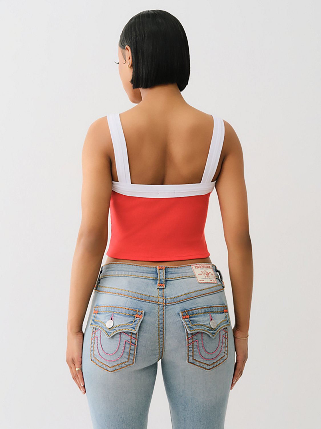 True Religion Women's Embroidered Cropped Ringer Graphic Tank Top - view number 2