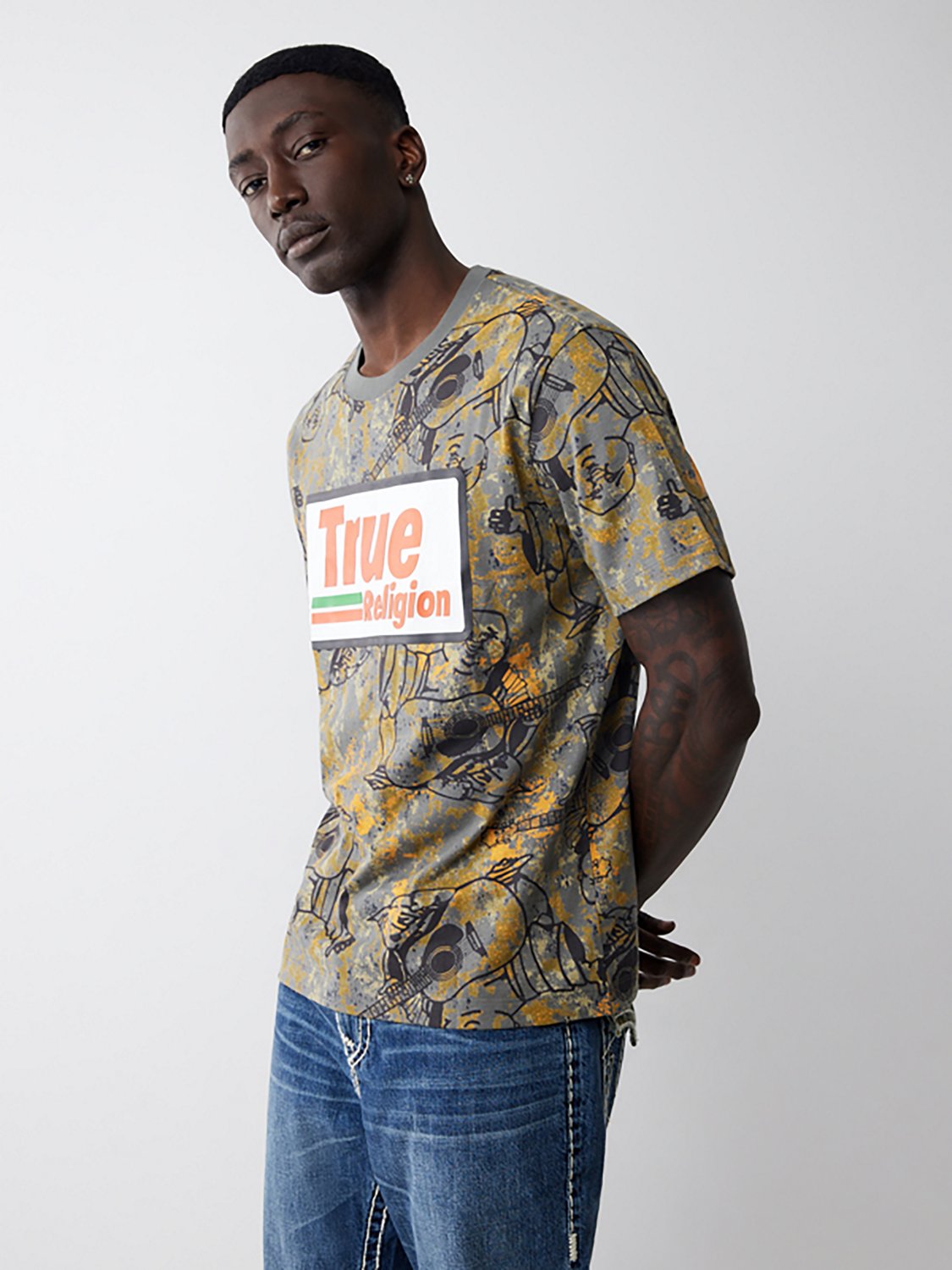 True Religion Men's Buddha Camo Graphic T-shirt
