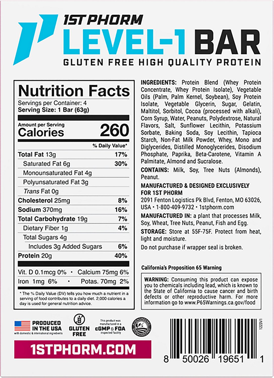 1st Phorm Level-1 Protein Bar - 4-Pack - view number 4