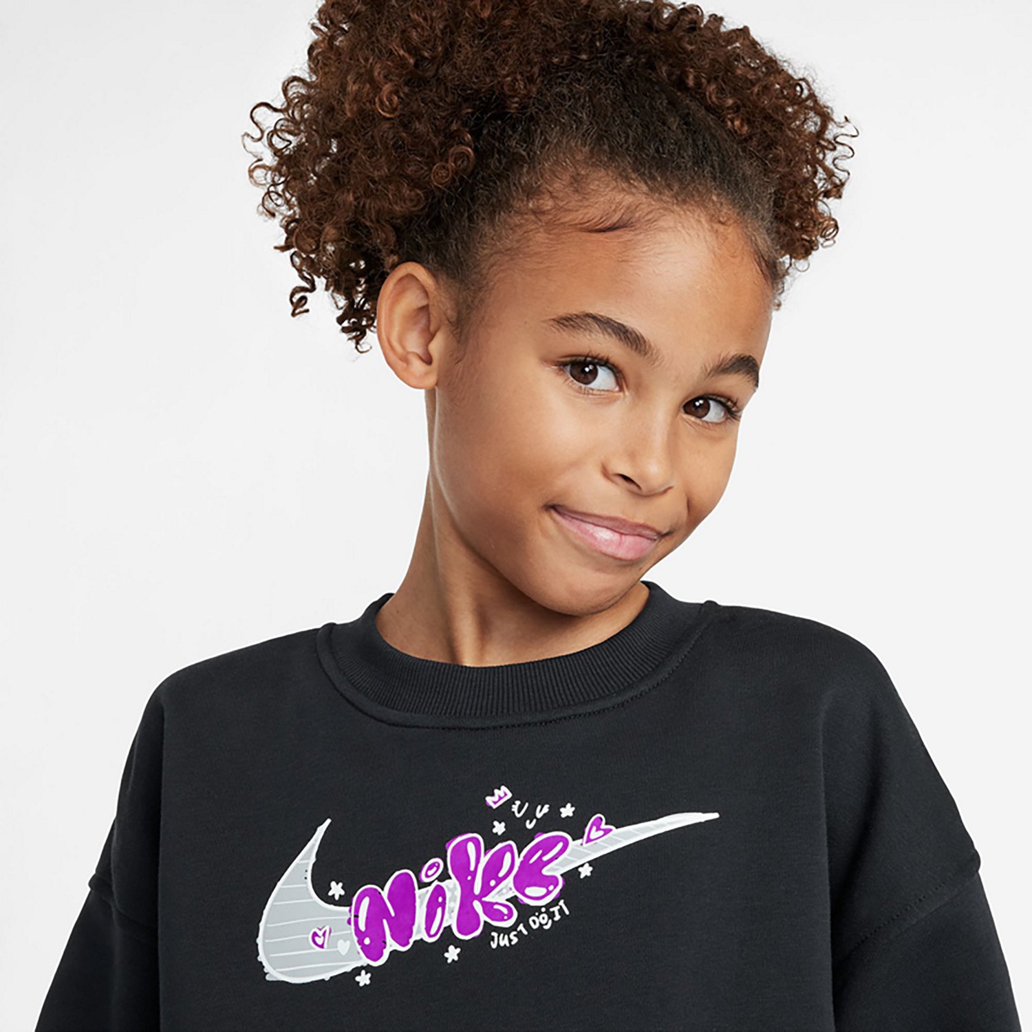 Nike Girls' Sportswear Club Fleece Oversized Graphic Crew