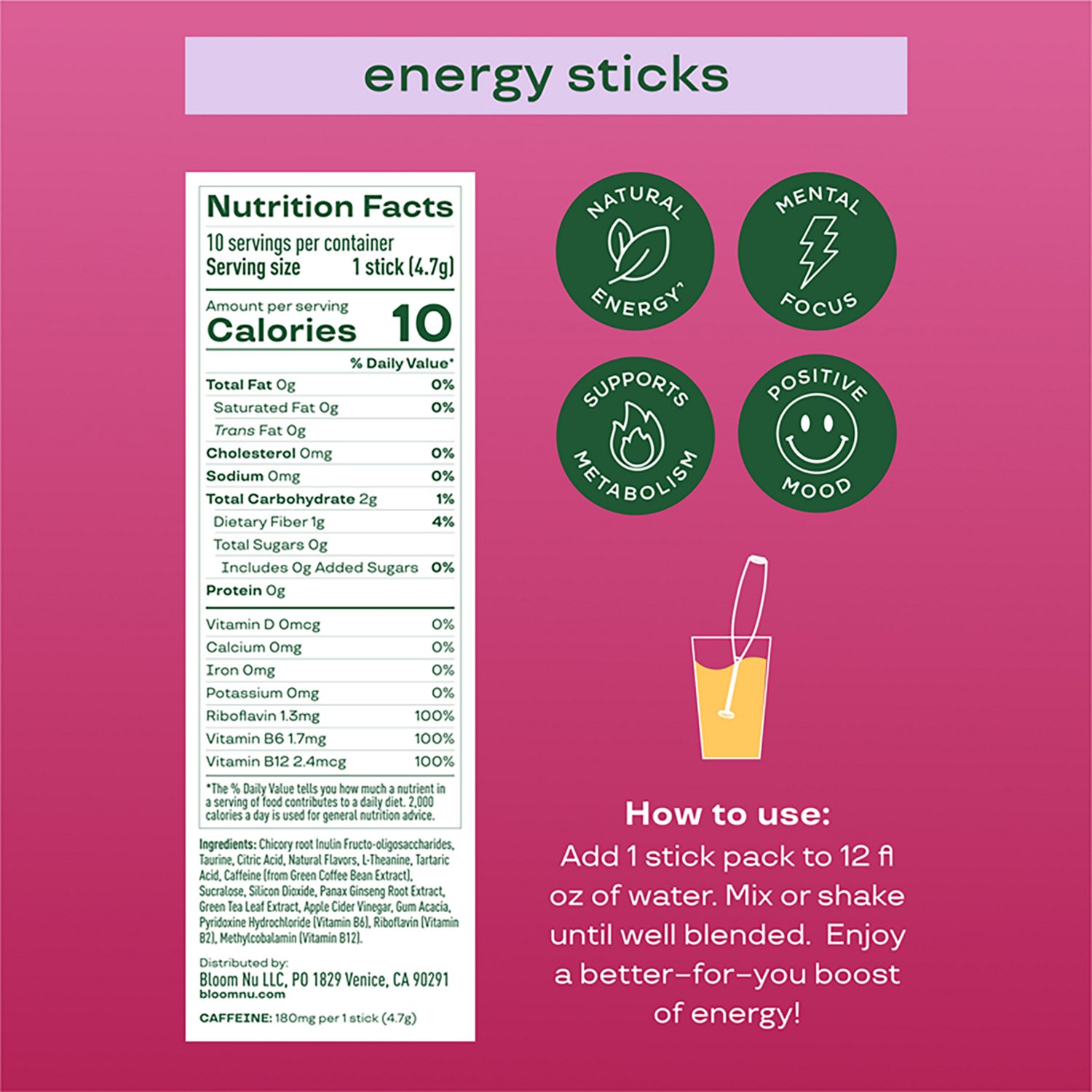 Bloom Nutrition Cherry Lime Energy Sticks 10-Pack - view number 2