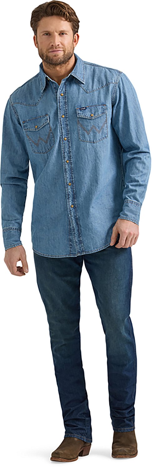 Wrangler Men's Long Sleeve Classic Fit Denim Western Snap Shirt - view number 5