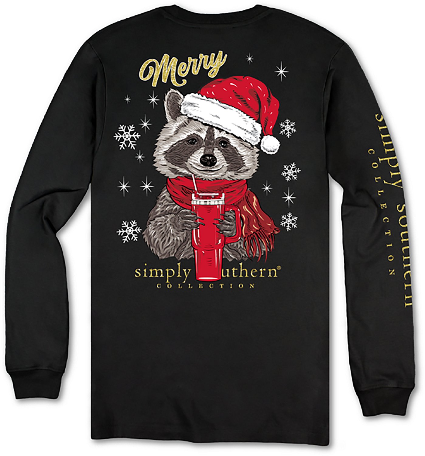 Simply Southern Girls' Merry Raccoon Long Sleeve T-shirt