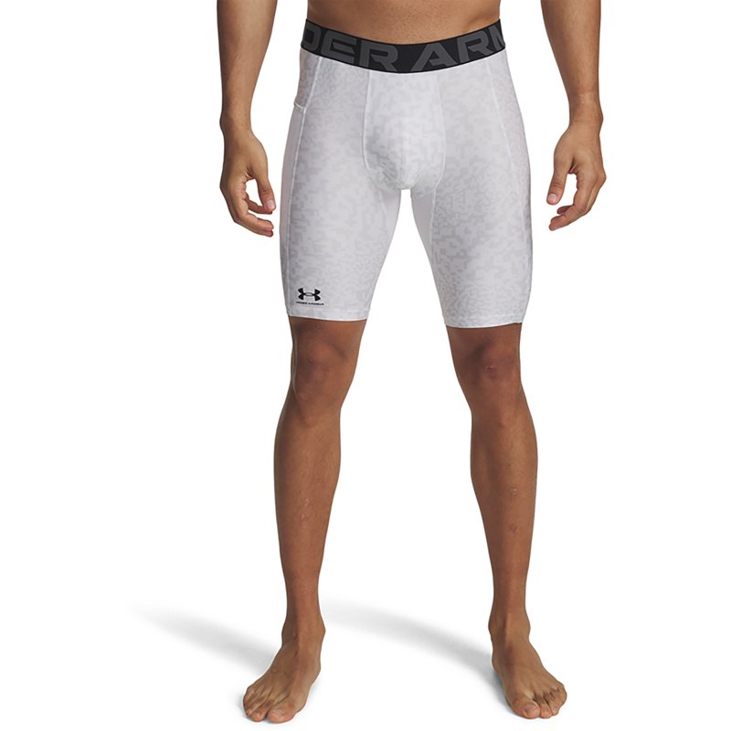 Under Armour Men's HeatGear Printed Long Compression Shorts, Medium, White/Black