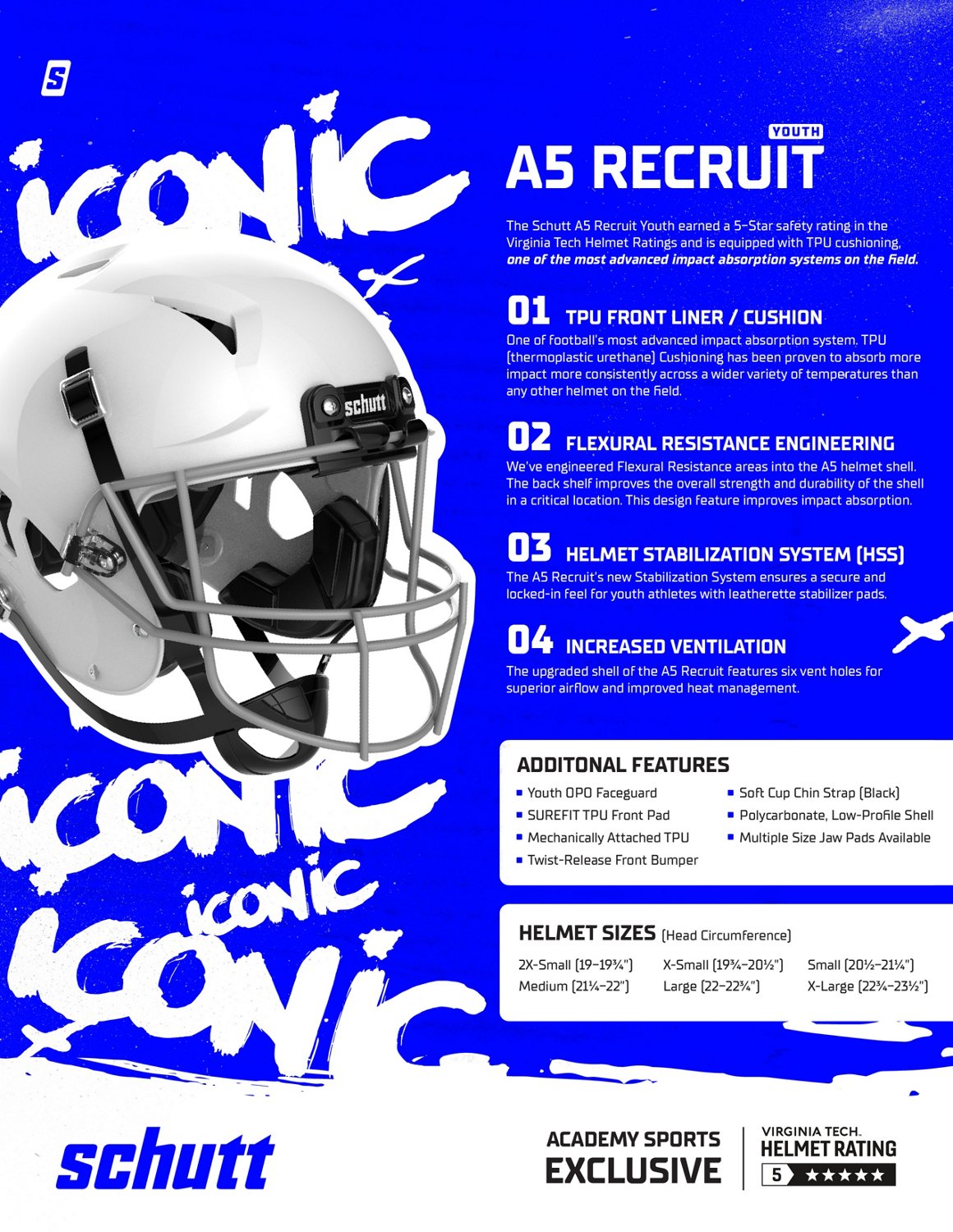 Schutt Juniors' A5 Recruit Football Helmet                                                                                       - view number 6
