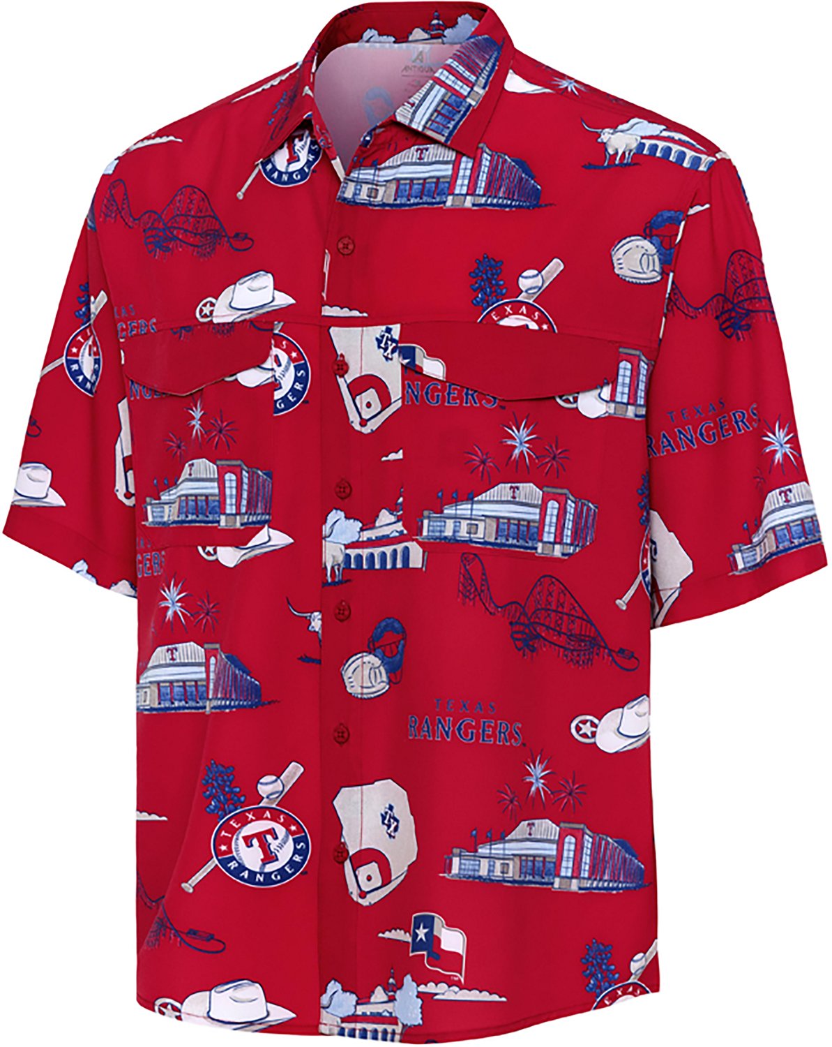Antigua Men's Texas Rangers Landmark Woven Short Sleeve Fishing Shirt - view number 2
