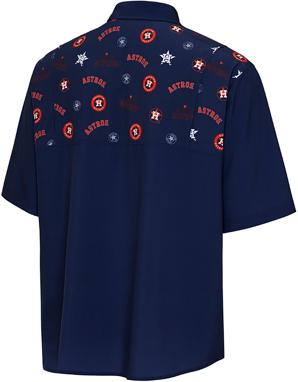 Antigua Men's Houston Astros Scatter Print Woven Short Sleeve Fishing Shirt - view number 2