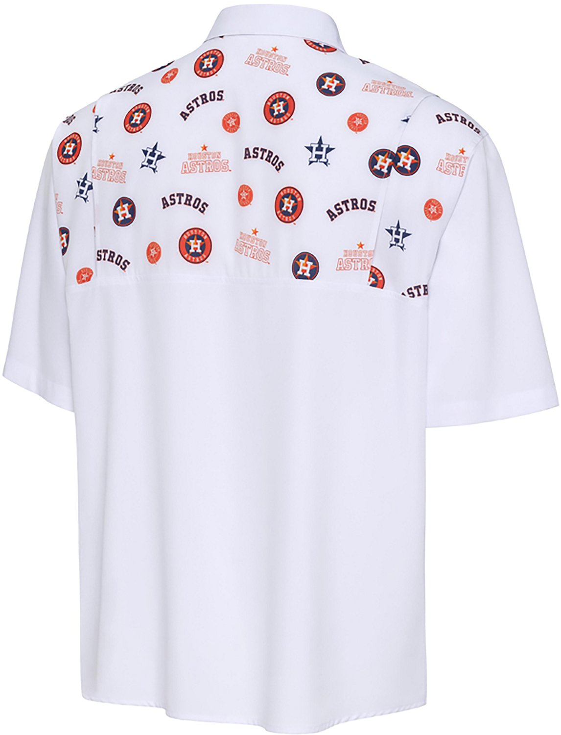 Antigua Men's Houston Astros Scatter Print Woven Short Sleeve Fishing Shirt - view number 3
