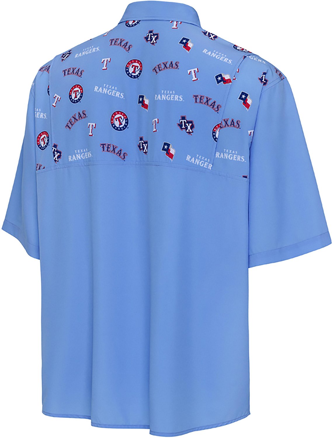 Antigua Men's Texas Rangers Scatter Print Woven Short Sleeve Fishing Shirt - view number 2
