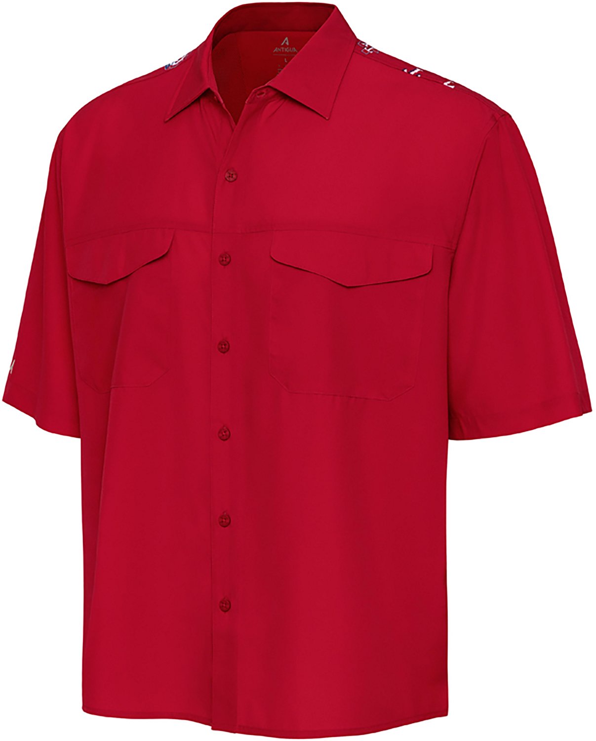 Antigua Men's Texas Rangers Scatter Print Woven Short Sleeve Fishing Shirt - view number 3
