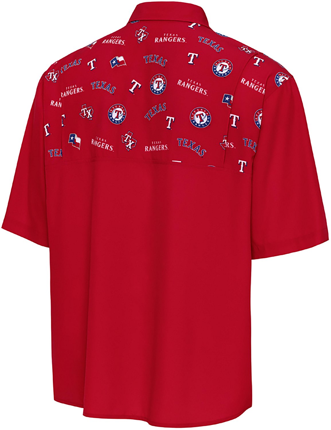 Antigua Men's Texas Rangers Scatter Print Woven Short Sleeve Fishing Shirt - view number 4