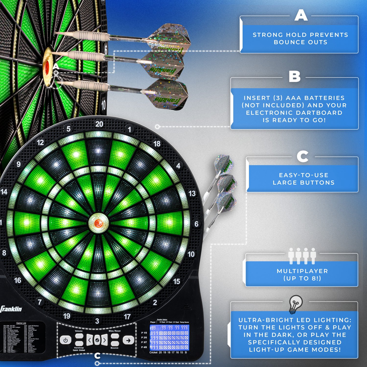 Franklin Light-Up Electronic Dart Board Set - view number 7