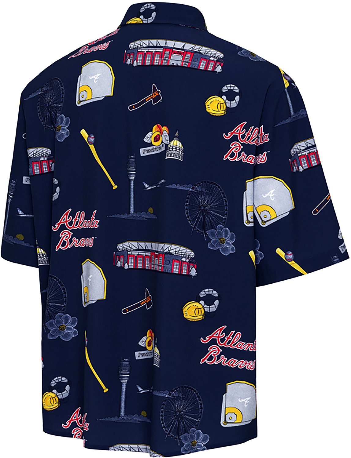 Antigua Men's Atlanta Braves Landmark Woven Short Sleeve Fishing Shirt - view number 2