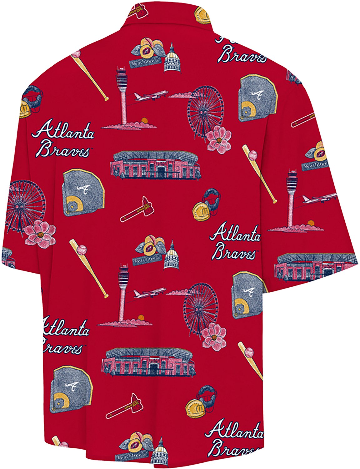 Antigua Men's Atlanta Braves Landmark Woven Short Sleeve Fishing Shirt - view number 2