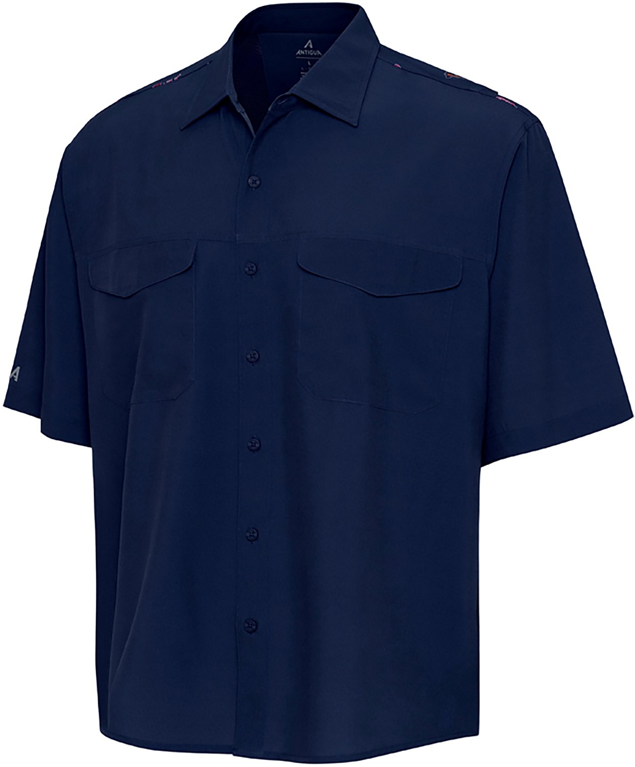 Antigua Men's Atlanta Braves Scatter Print Woven Short Sleeve Fishing Shirt - view number 2