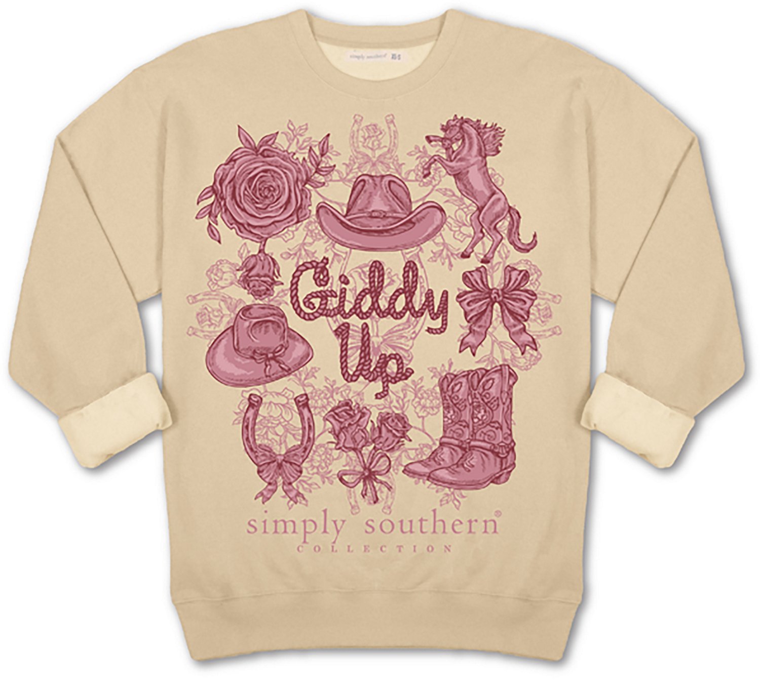 Simply Southern Girls' Giddy Up Sand Crewneck Sweater - view number 2
