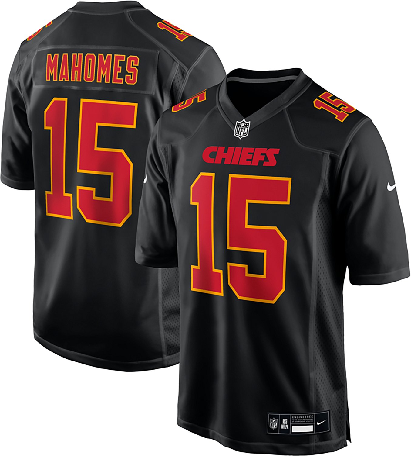 Nike Men’s Kansas City Chiefs Patrick Mahomes Black Carbon Name & Number Jersey - view number 3