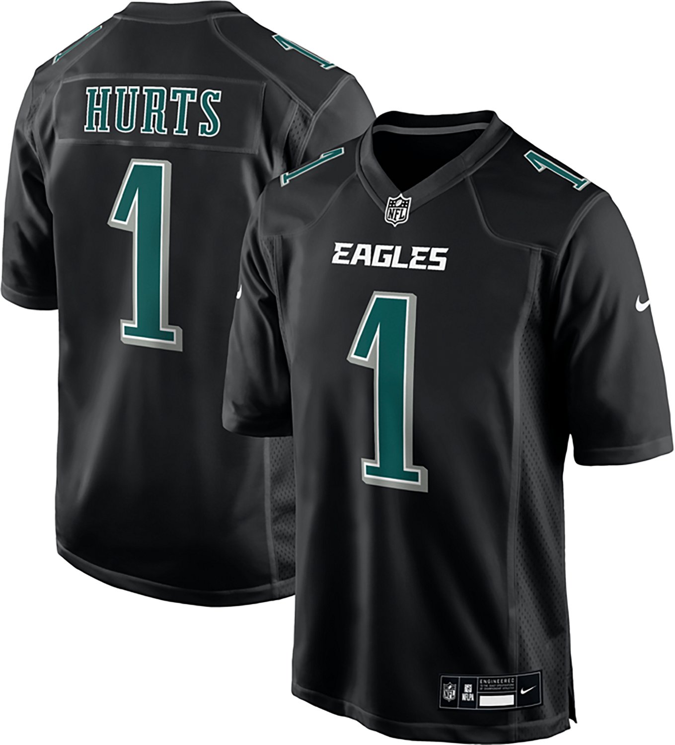 Nike Men’s Philadelphia Eagles Jalen Hurts #1 Black Carbon Name & Number Jersey