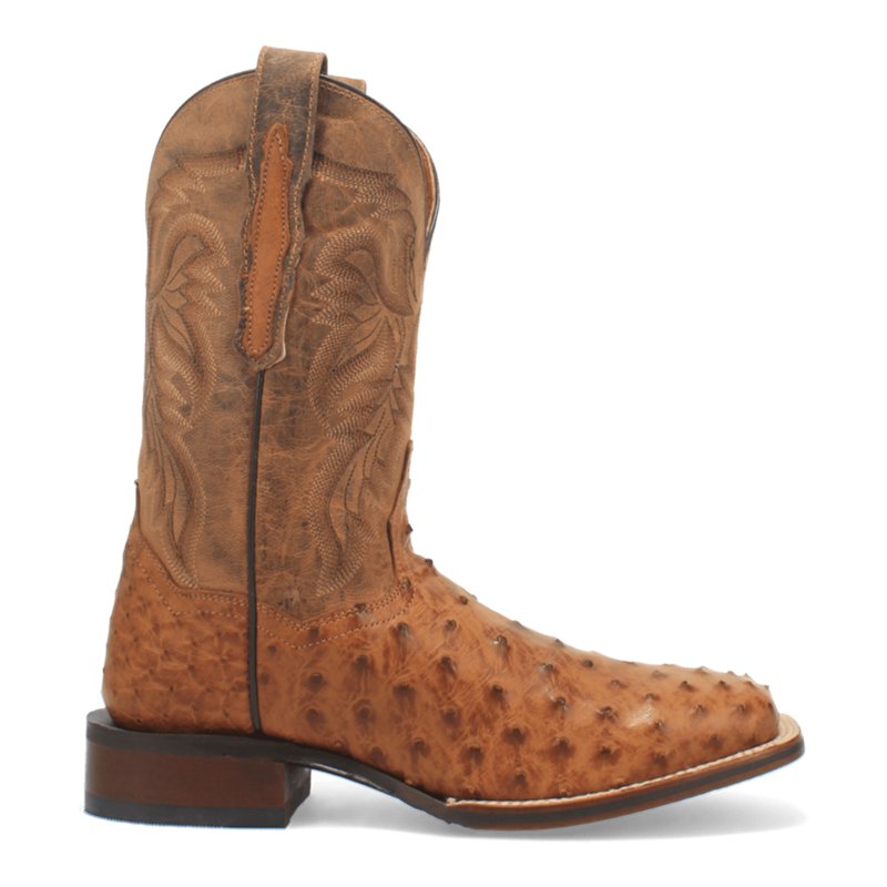 Dan Post Boots Alamosa Embroidered Ostrich Pull On Square Toe Cowboy Boots