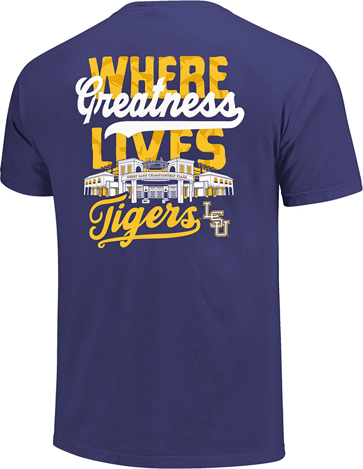 Image One Men's LSU Tigers Studded Stadium Greatness Comfort Colors Short Sleeve T-shirt - view number 3