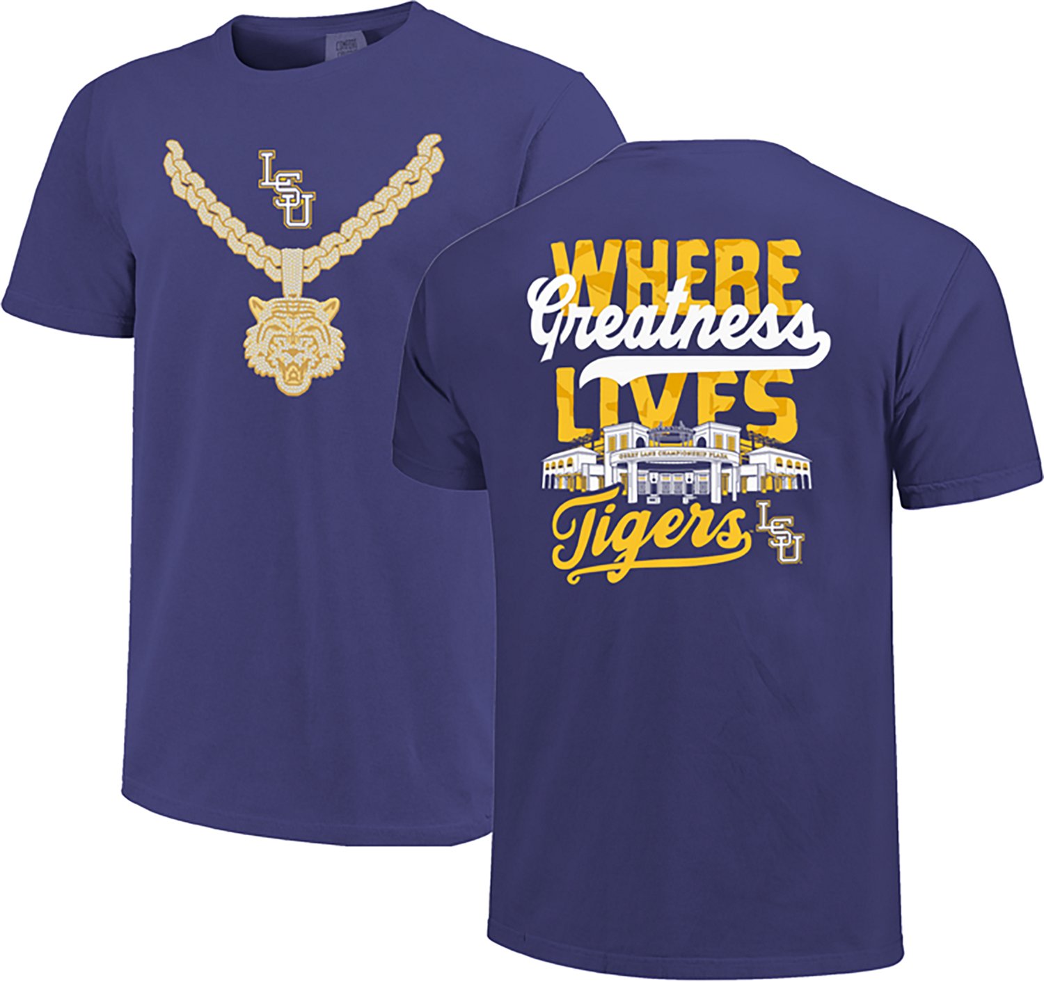 Image One Men's LSU Tigers Studded Stadium Greatness Comfort Colors Short Sleeve T-shirt - view number 4