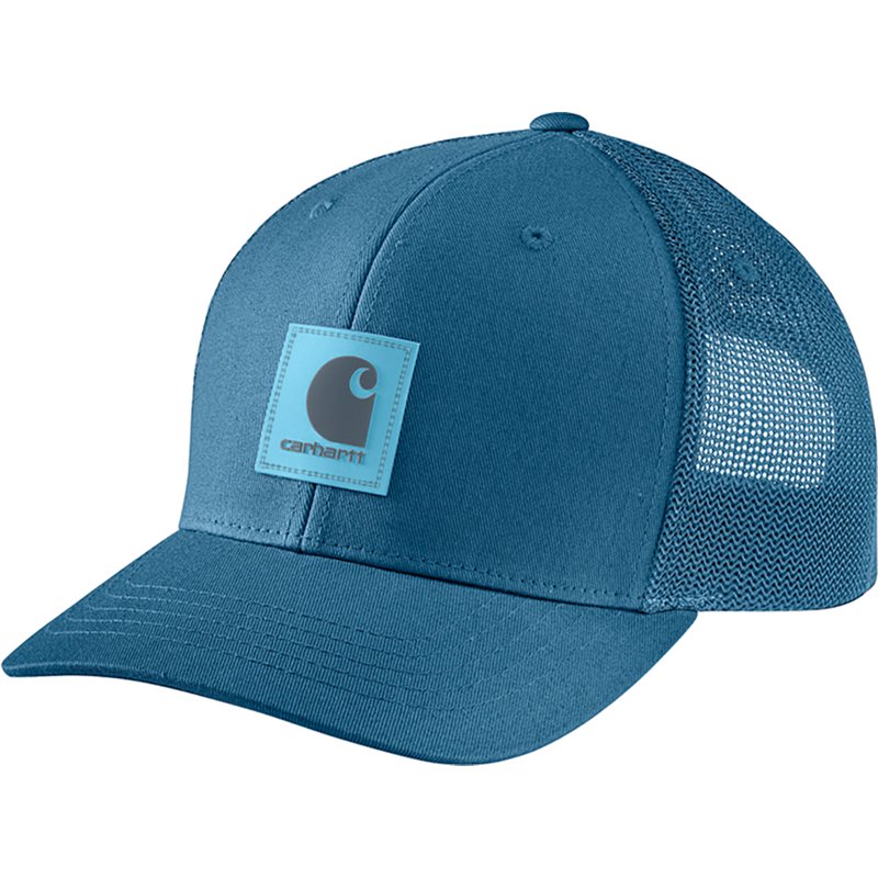 Carhartt Men's Rugged Flex Twill Mesh Back Logo Patch Cap, Dark Tranquil Blue