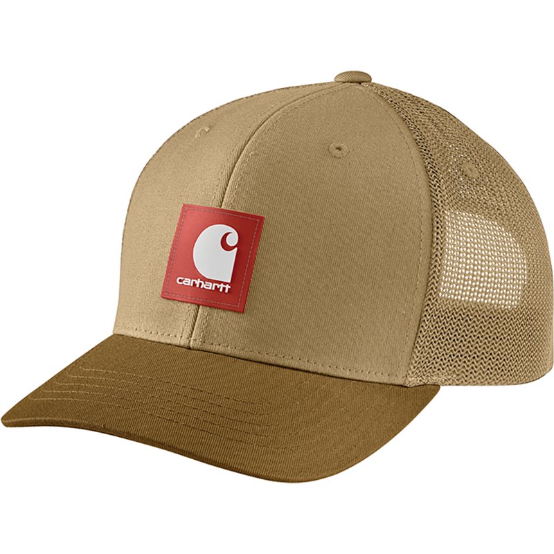 Carhartt Men's Rugged Flex Twill Mesh Back Logo Patch Cap, Sandstone/Carhartt Brown