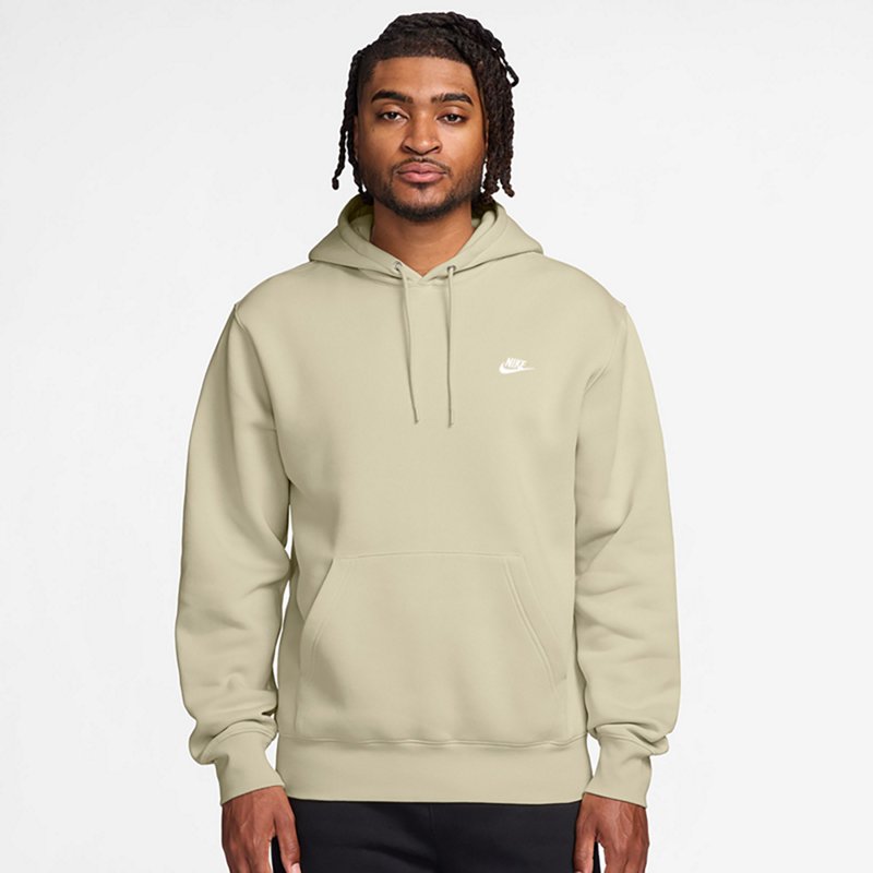 Nike Club Men's Pullover Fleece Logo Hoodie - Lite Khaki/White