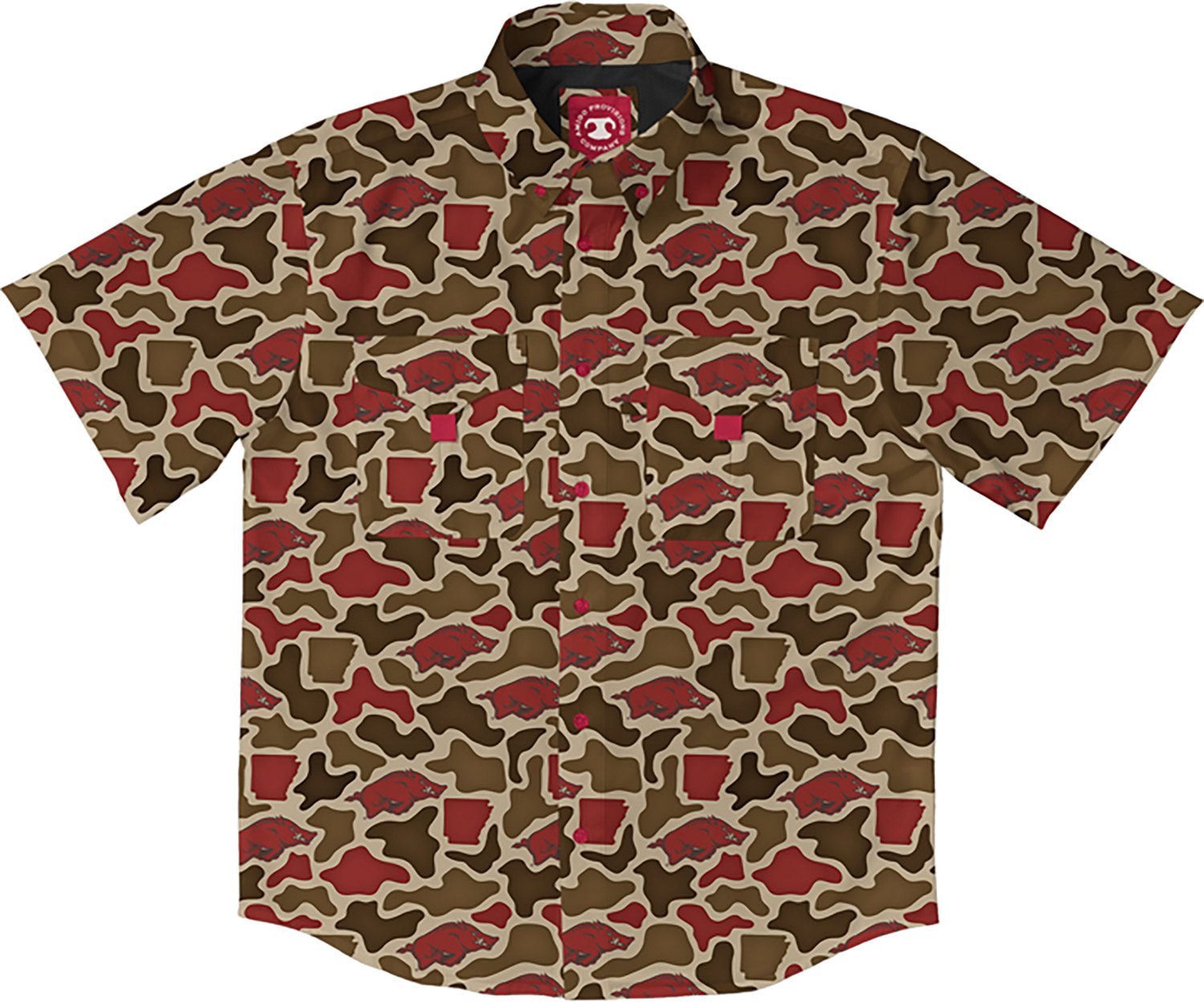 Amigo Men's Arkansas Field and Fish Short Sleeve Shirt Arkansas Razorbacks