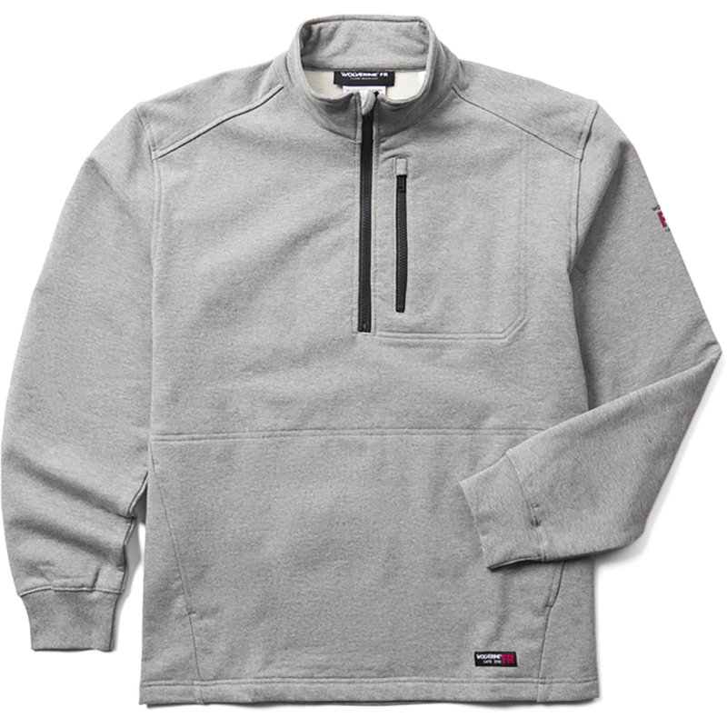 WOLVERINE FR Built Stretch Qtr Zip Fleec, Color: Lt Gray, Size: M (W1213870-036-M)