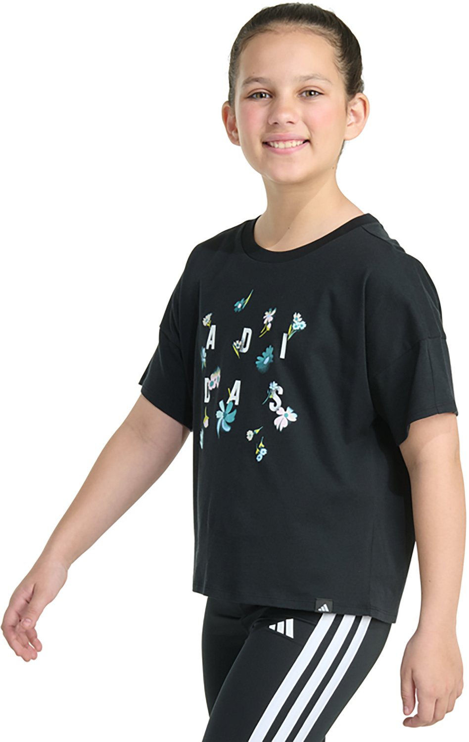 adidas Girls' Tossed Ditsy Drop Shoulder Short Sleeve Graphic T-shirt - view number 2